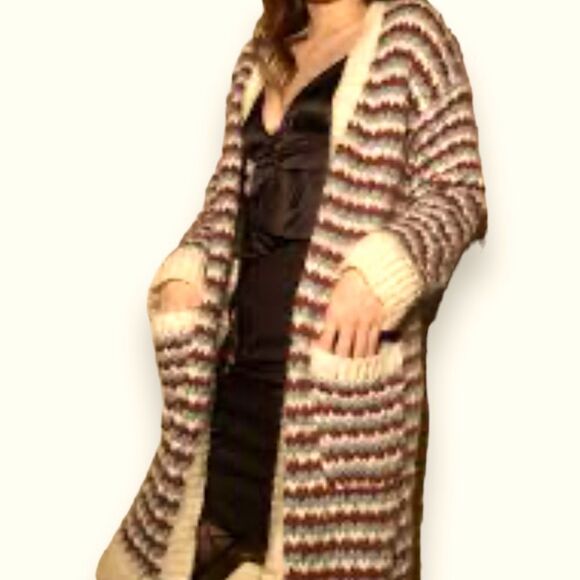 Multicolor Crochet Long Sleeves Front Pockets Cardigan Sweater Jacket NEW - Picture 2 of 4